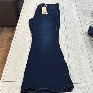 Blue Flare Wide Leg Jeans with Contrast Stitching